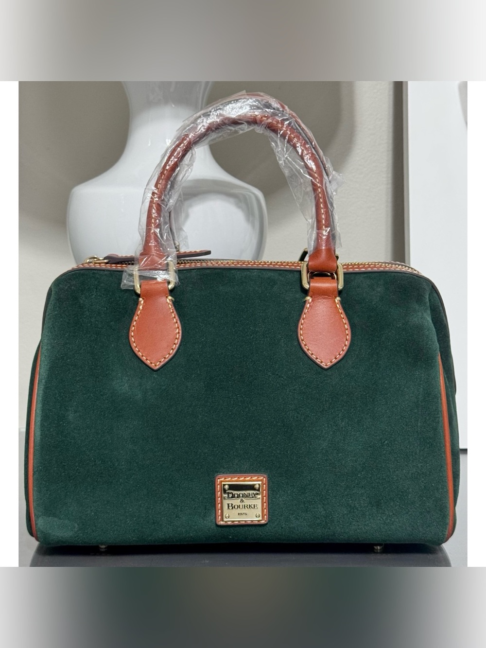 DOONEY & BOURKE Suede Barrel Satchel Handbag, IVY GREEN